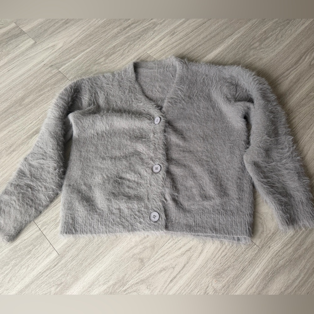 Fuzzy Gray Cardigan Sweater